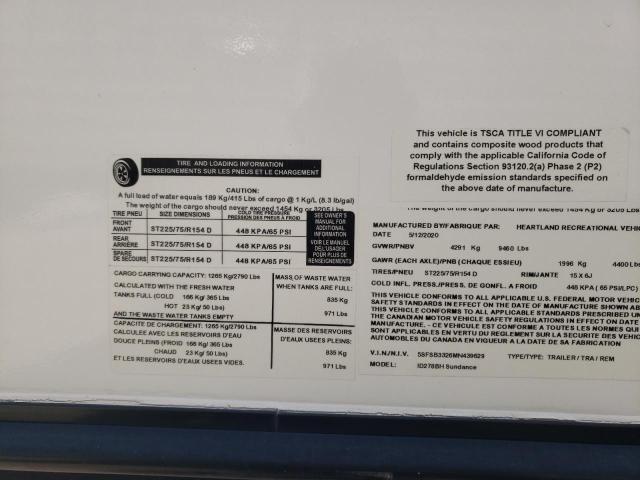5SFSB3326MN439629 - 2021 HEARTLAND SUNDANCE თეთრი ფოტო 10