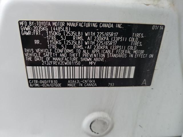 2T3ZFREV2EW081150 - 2014 TOYOTA RAV4 LE თეთრი ფოტო 10