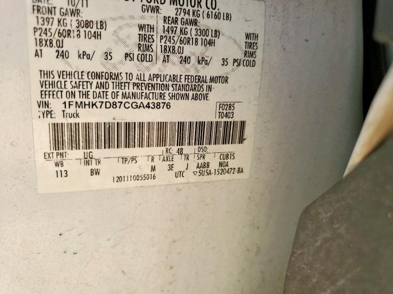 1FMHK7D87CGA43876 - 2012 FORD EXPLORER XLT WHITE photo 13