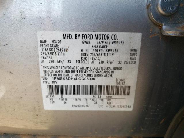 1FMSK8DH4LGC05930 - 2020 FORD EXPLORER XLT ვერცხლისფერი ფოტო 13