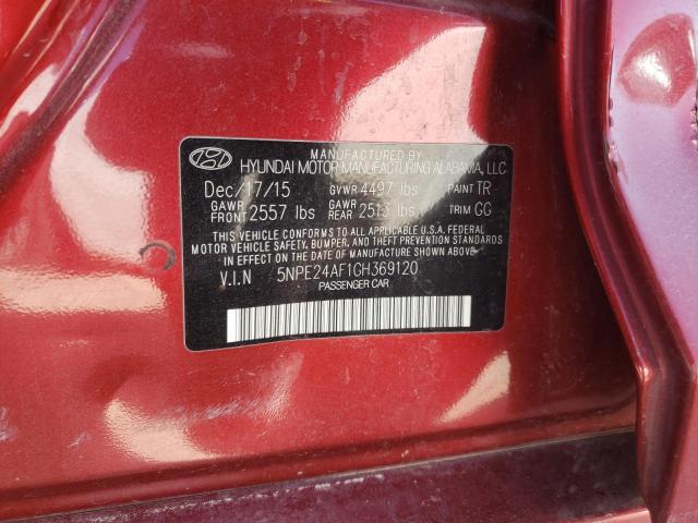 5NPE24AF1GH369120 - 2016 HYUNDAI SONATA SE RED photo 10