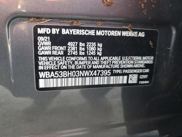 WBA53BH03NWX47395 - 2022 BMW 530 I GRAY photo 13