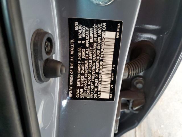 SHHFK7H91LU408009 - 2020 HONDA CIVIC SPORT TOURING BLUE photo 12