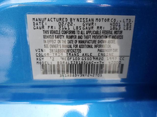 3N1AB8DV3NY242705 - 2022 NISSAN SENTRA SR BLUE photo 13