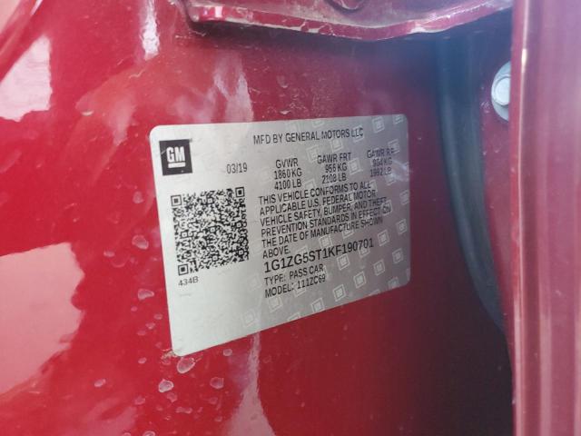 1G1ZG5ST1KF190701 - 2019 CHEVROLET MALIBU RS 勃艮第红 照片 12