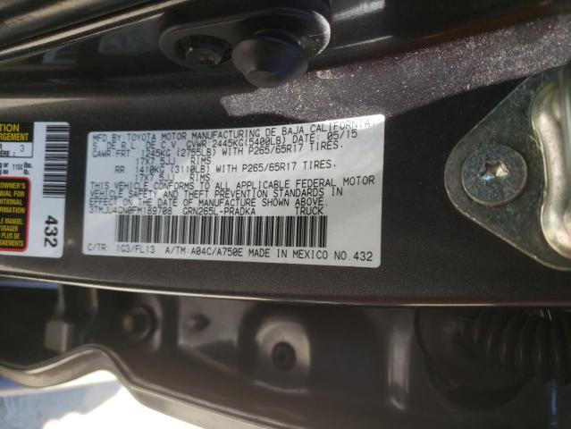 3TMJU4GN0FM189708 - 2015 TOYOTA TACOMA DOUBLE CAB PRERUNNER GRAY photo 13