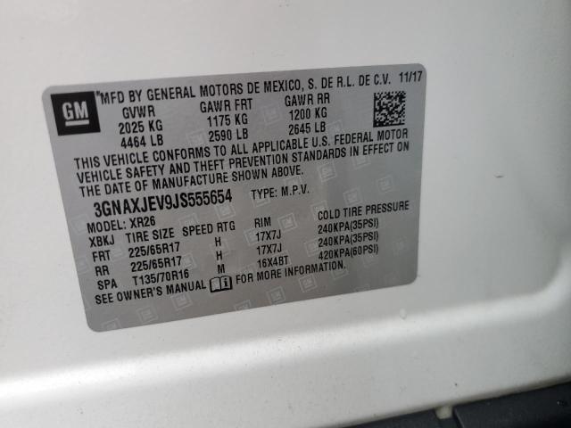 3GNAXJEV9JS555654 - 2018 CHEVROLET EQUINOX LT თეთრი ფოტო 13