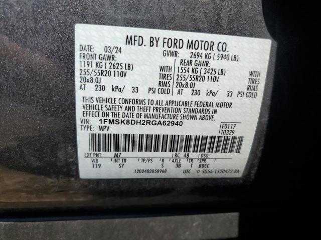 1FMSK8DH2RGA62940 - 2024 FORD EXPLORER XLT ნაცრისფერი ფოტო 13