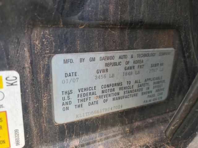 KL1TD56617B147024 - 2007 CHEVROLET AVEO BASE Qara foto 13