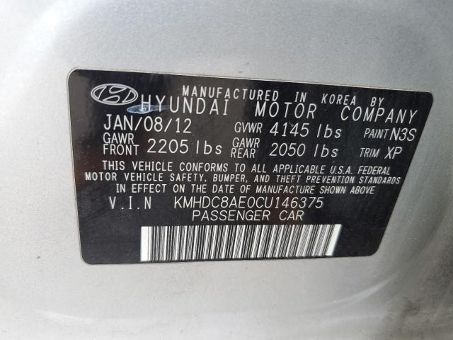 KMHDC8AE0CU146375 - 2012 HYUNDAI ELANTRA TO GLS SILVER photo 12