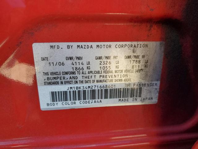 JM1BK34M271668601 - 2007 MAZDA SPEED 3 RED photo 13