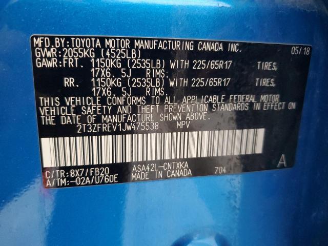 2T3ZFREV1JW475538 - 2018 TOYOTA RAV4 LE Mavi foto 13