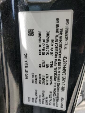 5YJ3E1EA6PF426731 - 2023 TESLA MODEL 3 黑色 照片 13