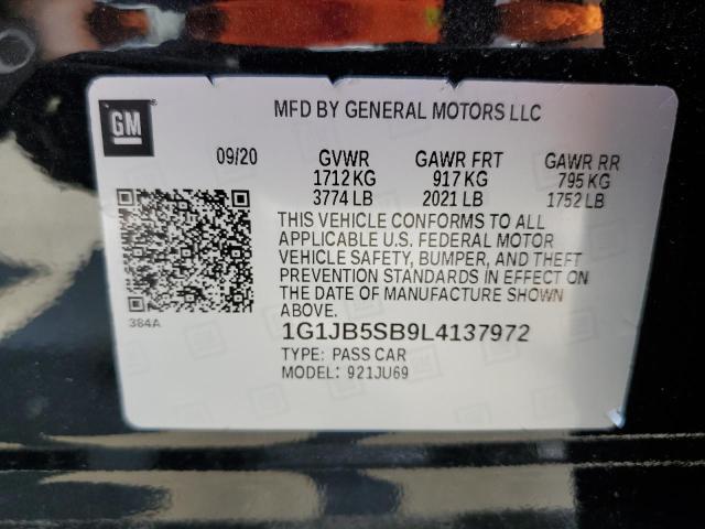 1G1JB5SB9L4137972 - 2020 CHEVROLET SONIC LS 黑色 照片 12