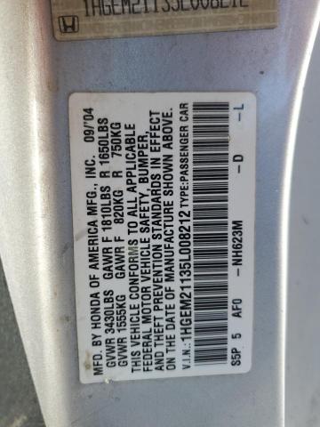 1HGEM21135L008212 - 2005 HONDA CIVIC DX VP SILVER photo 13