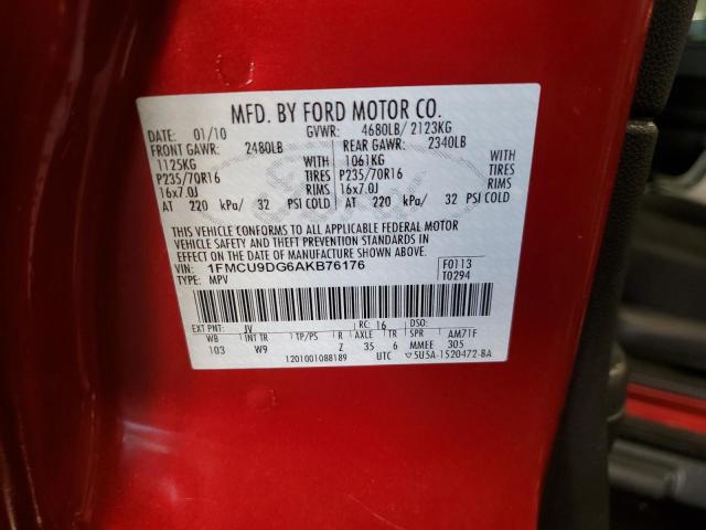 1FMCU9DG6AKB76176 - 2010 FORD ESCAPE XLT RED photo 13