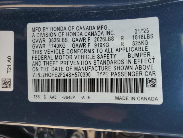 2HGFE2F24SH570390 - 2025 HONDA CIVIC LX ლურჯი ფოტო 12