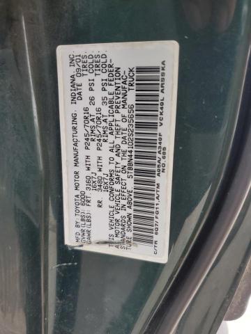 5TBBN44102S235656 - 2002 TOYOTA TUNDRA ACCESS CAB SR5 GREEN photo 12