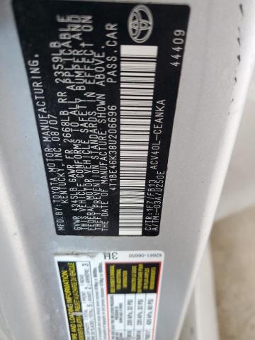4T1BE46K38U206696 - 2008 TOYOTA CAMRY CE SILVER photo 12