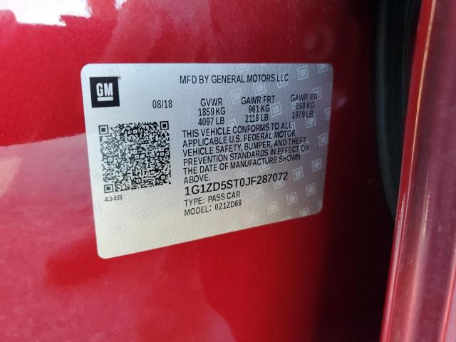 1G1ZD5ST0JF287072 - 2018 CHEVROLET MALIBU LT RED photo 12