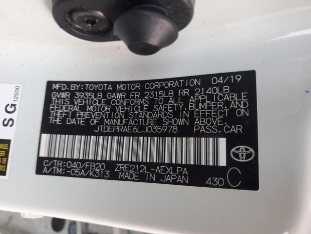 JTDEPRAE6LJ035978 - 2020 TOYOTA COROLLA LE 白色 照片 13