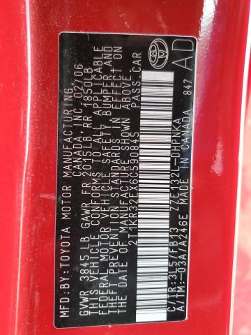 2T1KR32EX6C590845 - 2006 TOYOTA COROLLA MA XR RED photo 12