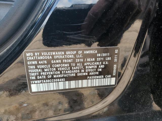1VWBP7A30CC008492 - 2012 VOLKSWAGEN PASSAT SE BLACK photo 12
