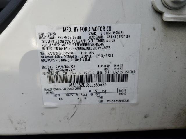 MAJ3S2GE8LC365684 - 2020 FORD ECOSPORT SE Beyaz fotoğraf 12