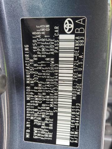 5YFBURHE3JP844803 - 2018 TOYOTA COROLLA L Теңіз көгі фото 12