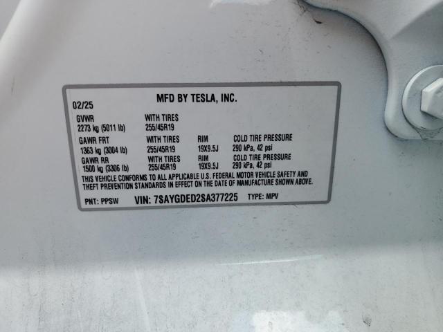 7SAYGDED2SA377225 - 2025 TESLA MODEL Y 白色 照片 13