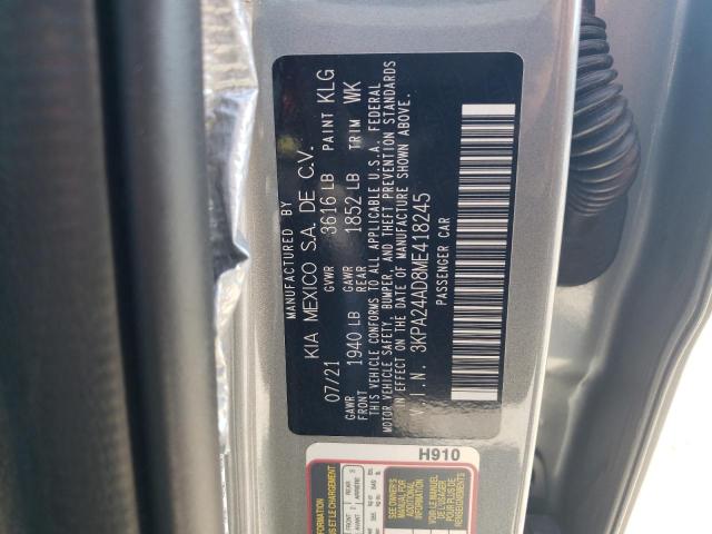 3KPA24AD8ME418245 - 2021 KIA RIO LX GRAY photo 12