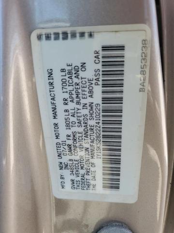 1Y1SK52822Z410229 - 2002 CHEVROLET GEO PRIZM BASE BEIGE photo 12