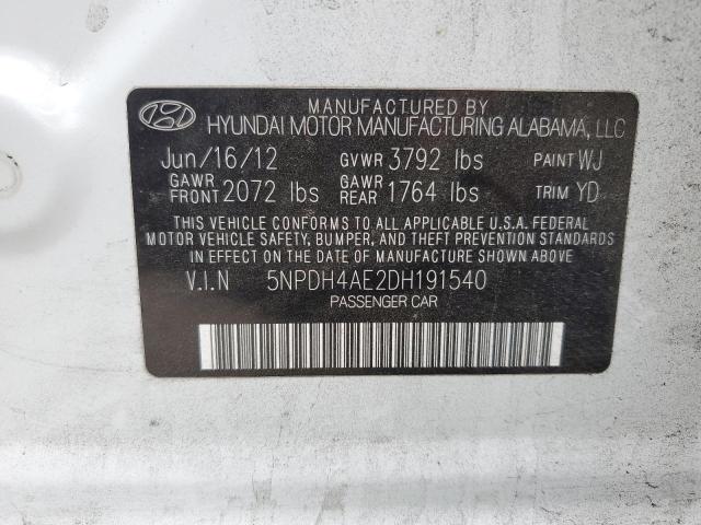 5NPDH4AE2DH191540 - 2013 HYUNDAI ELANTRA GLS WHITE photo 13