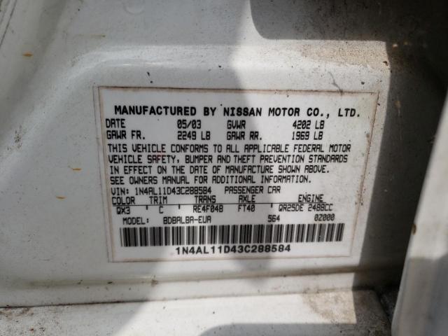 1N4AL11D43C288584 - 2003 NISSAN ALTIMA BASE WHITE photo 12