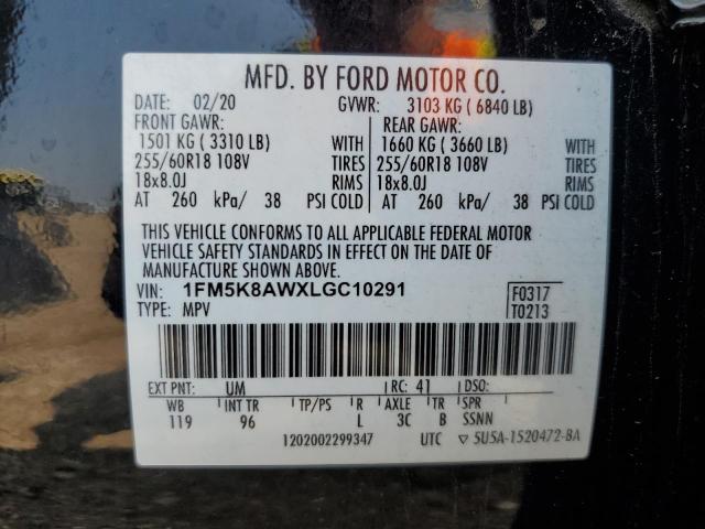 1FM5K8AWXLGC10291 - 2020 FORD EXPLORER POLICE INTERCEPTOR Noir photo 14