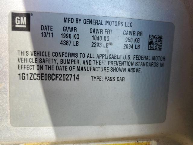 1G1ZC5E08CF202714 - 2012 CHEVROLET MALIBU 1LT 银色 照片 12