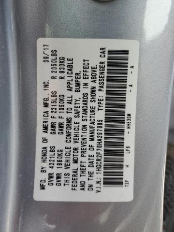 1HGCR2F76HA297995 - 2017 HONDA ACCORD EX SILVER photo 12