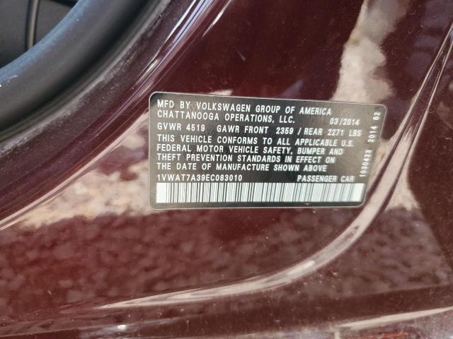 1VWAT7A39EC083010 - 2014 VOLKSWAGEN PASSAT S 勃艮第红 照片 12