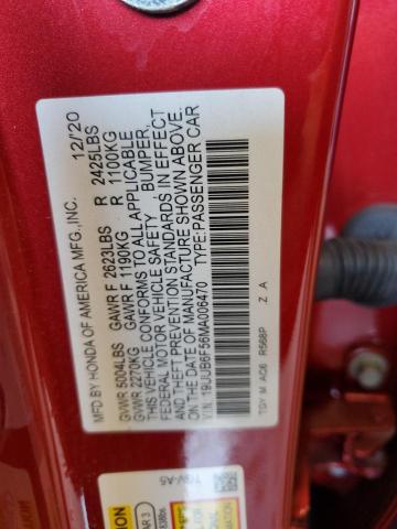 19UUB6F56MA006470 - 2021 ACURA TLX TECH A RED photo 12