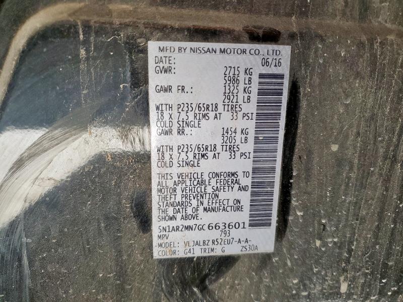 5N1AR2MN7GC663601 - 2016 NISSAN PATHFINDER S أسود صورة 13