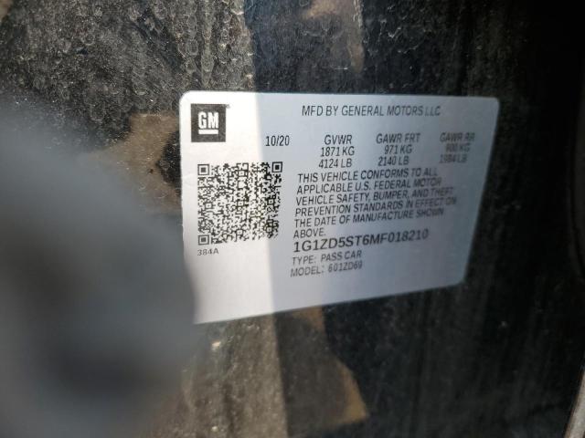 1G1ZD5ST6MF018210 - 2021 CHEVROLET MALIBU LT BLACK photo 12