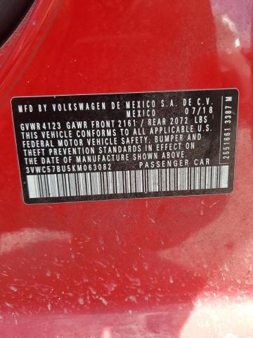 3VWC57BU5KM063082 - 2019 VOLKSWAGEN JETTA S Қызыл фото 12