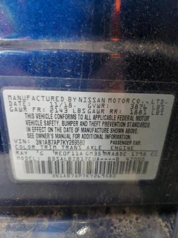 3N1AB7AP7KY269580 - 2019 NISSAN SENTRA S 蓝色 照片 13