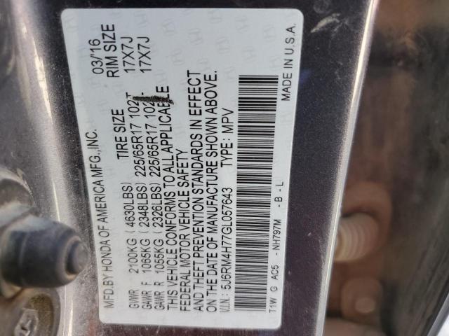 5J6RM4H77GL057643 - 2016 HONDA CR-V EXL GRAY photo 14