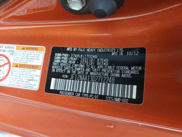 JF1ZNAA13D2712248 - 2013 TOYOTA SCION FR-S 橙色 照片 12