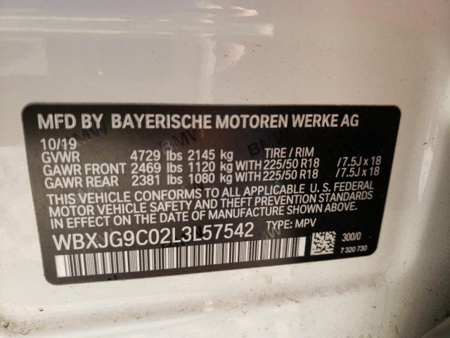 WBXJG9C02L3L57542 - 2020 BMW X1 XDRIVE28I WHITE photo 10