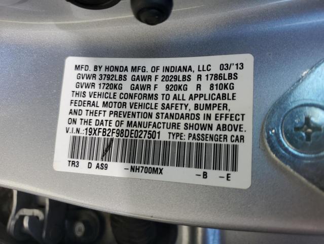 19XFB2F98DE027501 - 2013 HONDA CIVIC EXL 银色 照片 12