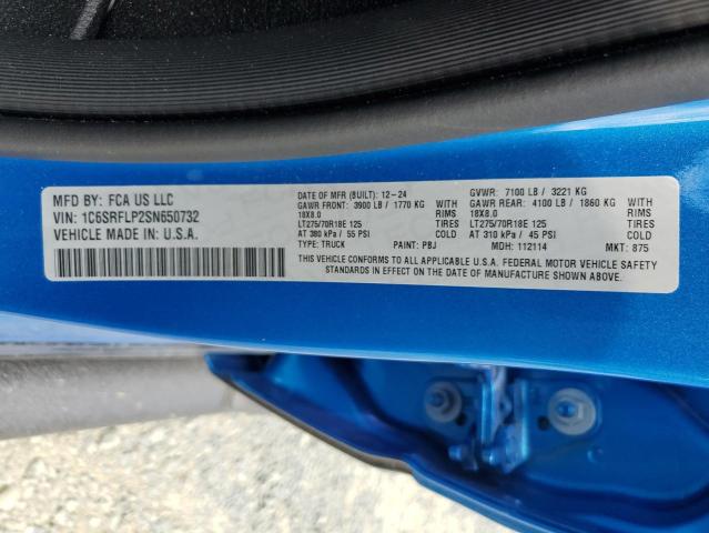 1C6SRFLP2SN650732 - 2025 RAM 1500 REBEL BLUE photo 12