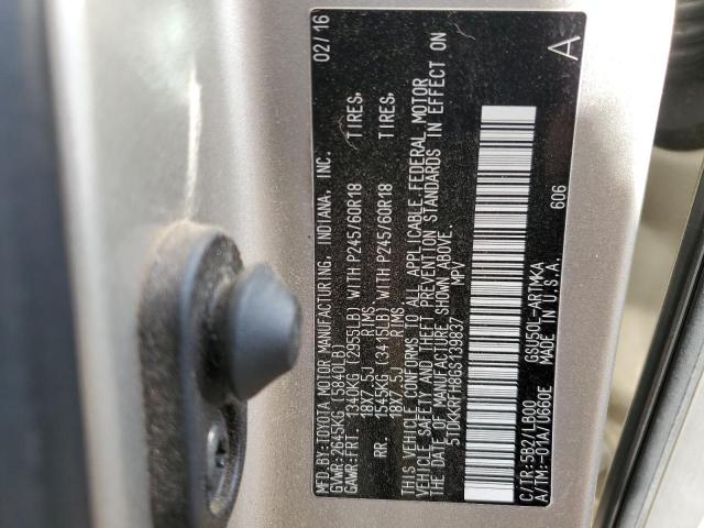 5TDKKRFH8GS139837 - 2016 TOYOTA HIGHLANDER XLE GOLD photo 10