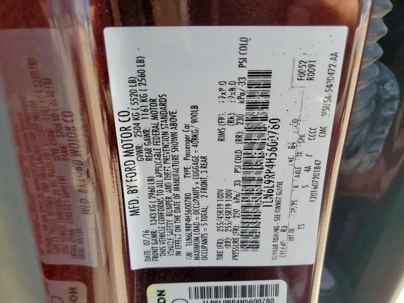 1LN6L9RP4H5600780 - 2017 LINCOLN CONTINENTAL RESERVE BURGUNDY photo 12